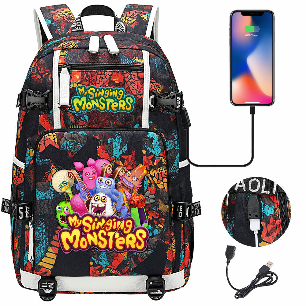 My Singing Monsters USB Charging Backpack School NoteBook Laptop Travel Bags