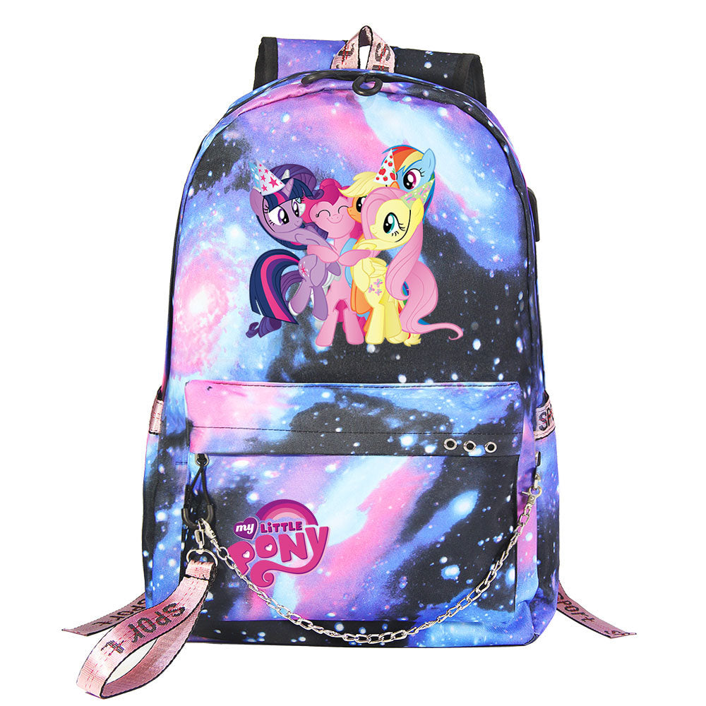 My Little Pony USB Charging Backpack Shoolbag Notebook Bag Gifts for Kids Students