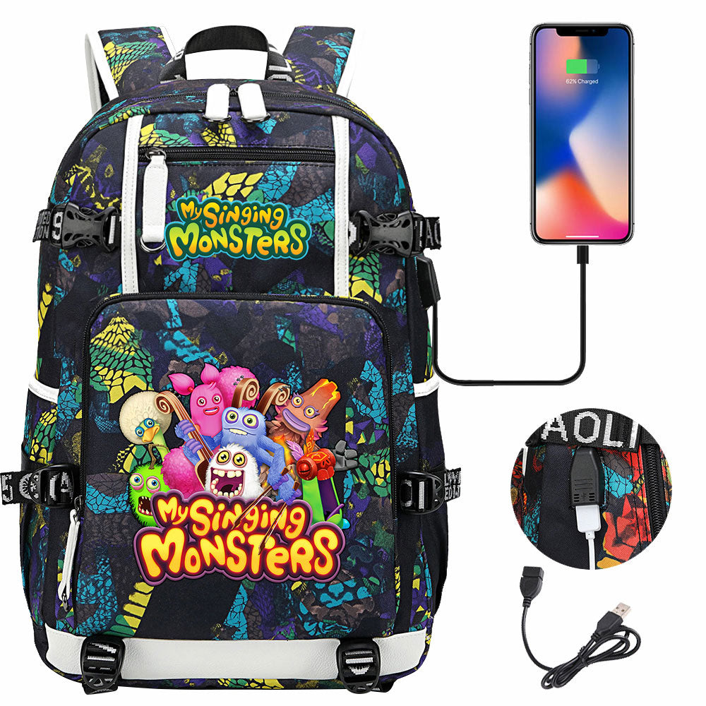 My Singing Monsters USB Charging Backpack School NoteBook Laptop Travel Bags