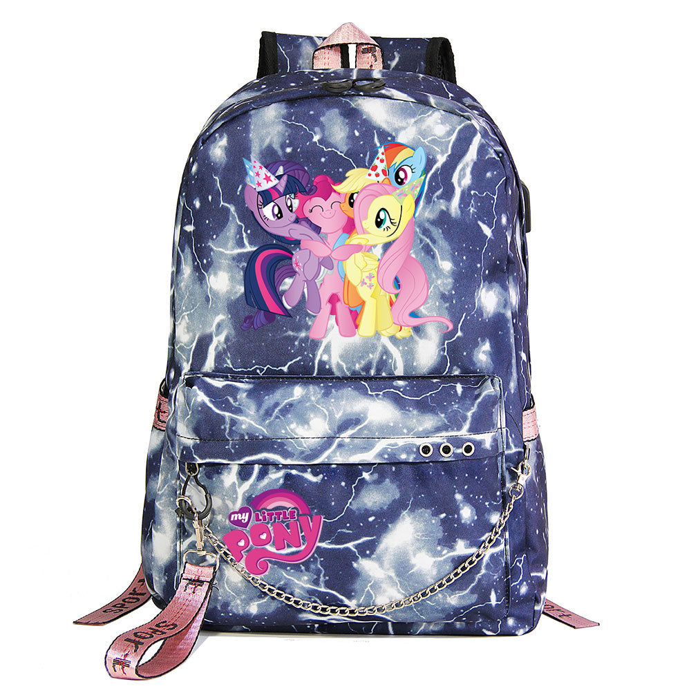 My Little Pony USB Charging Backpack Shoolbag Notebook Bag Gifts for Kids Students