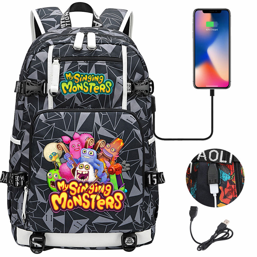 My Singing Monsters USB Charging Backpack School NoteBook Laptop Travel Bags