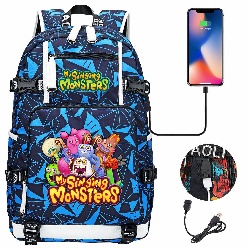 My Singing Monsters USB Charging Backpack School NoteBook Laptop Travel Bags