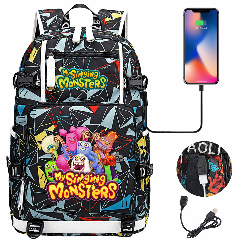 My Singing Monsters USB Charging Backpack School NoteBook Laptop Travel Bags