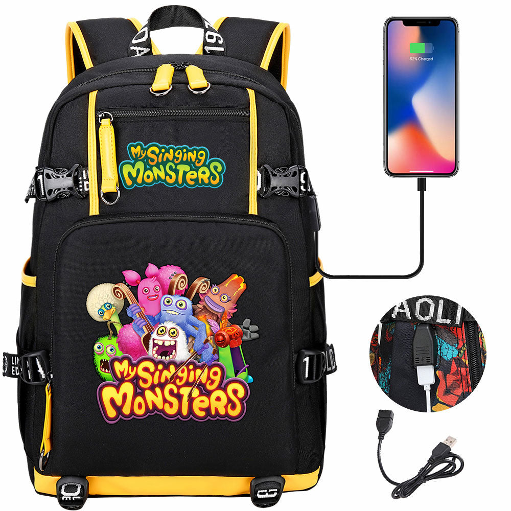 My Singing Monsters USB Charging Backpack School NoteBook Laptop Travel Bags