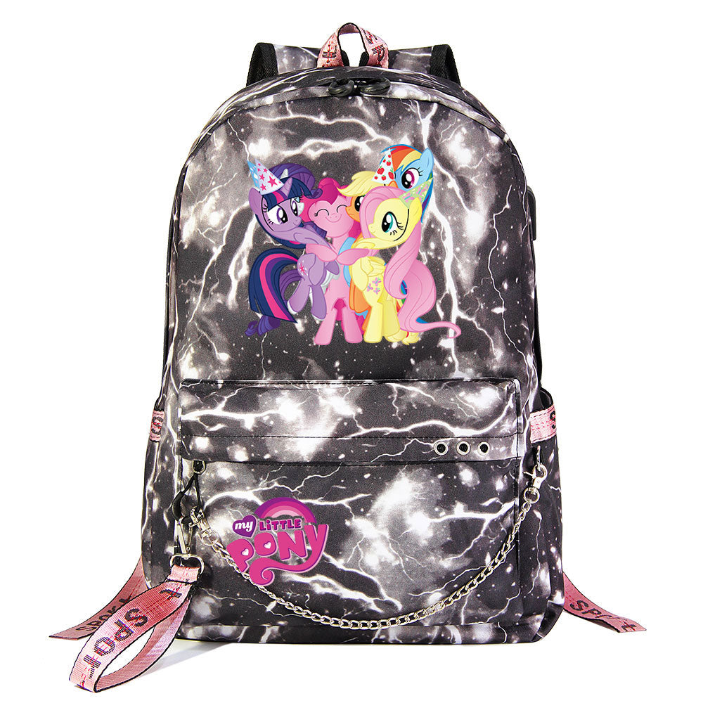 My Little Pony USB Charging Backpack Shoolbag Notebook Bag Gifts for Kids Students