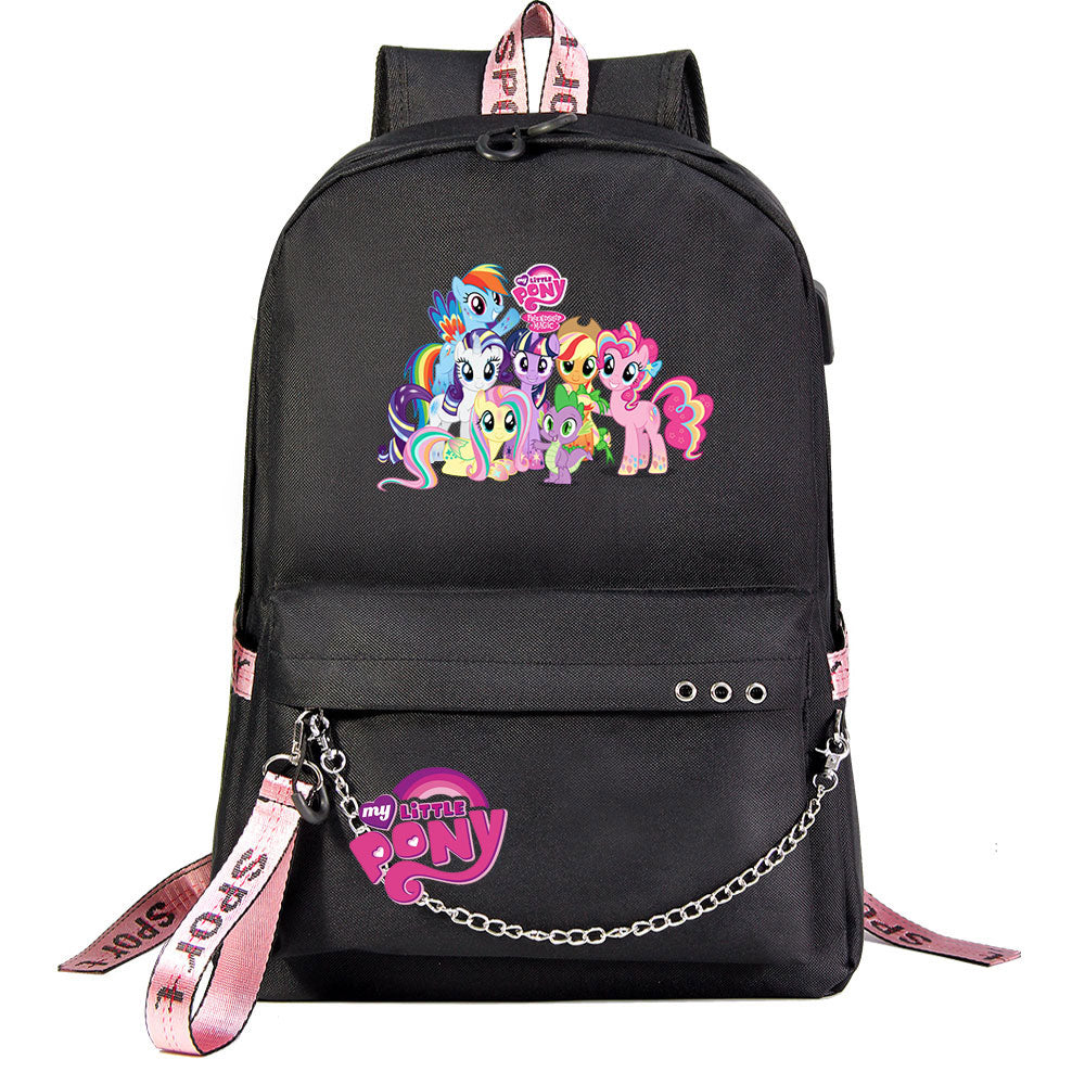 My Little Pony USB Charging Backpack Shoolbag Notebook Bag Gifts for Kids Students