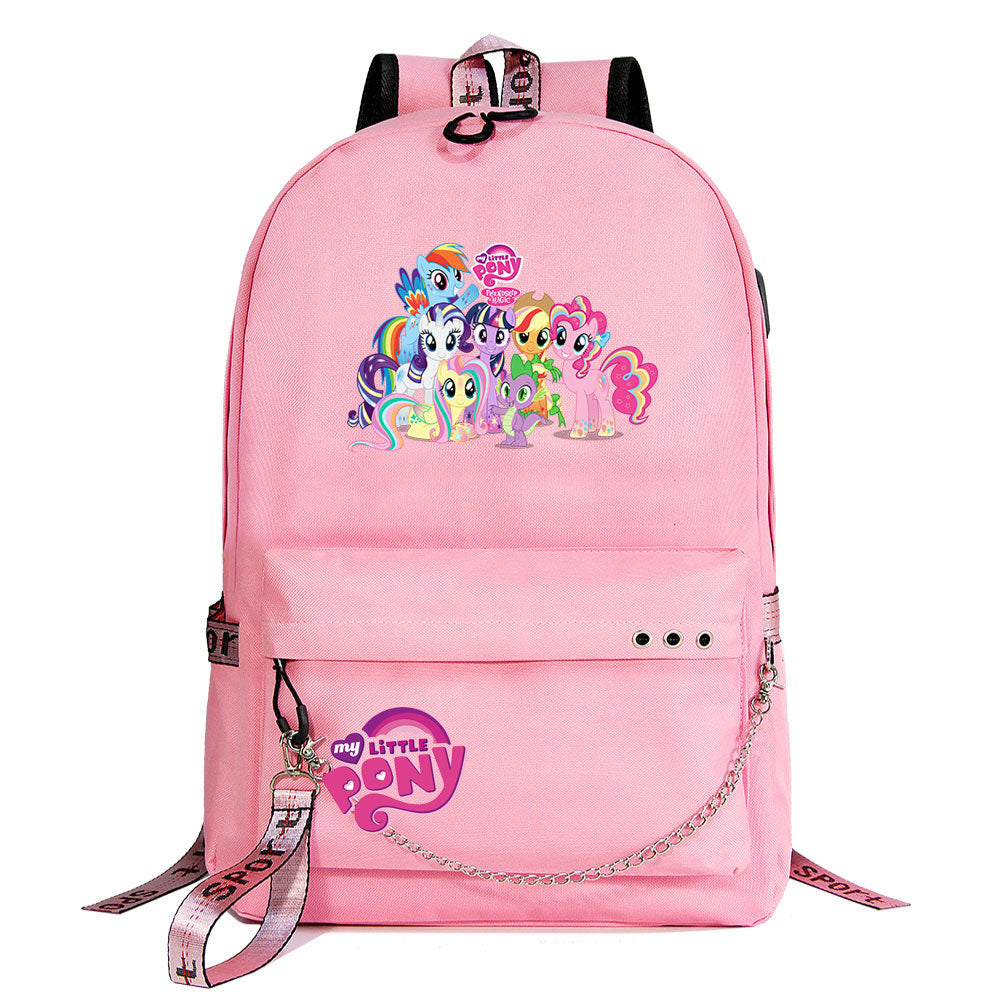 My Little Pony USB Charging Backpack Shoolbag Notebook Bag Gifts for Kids Students