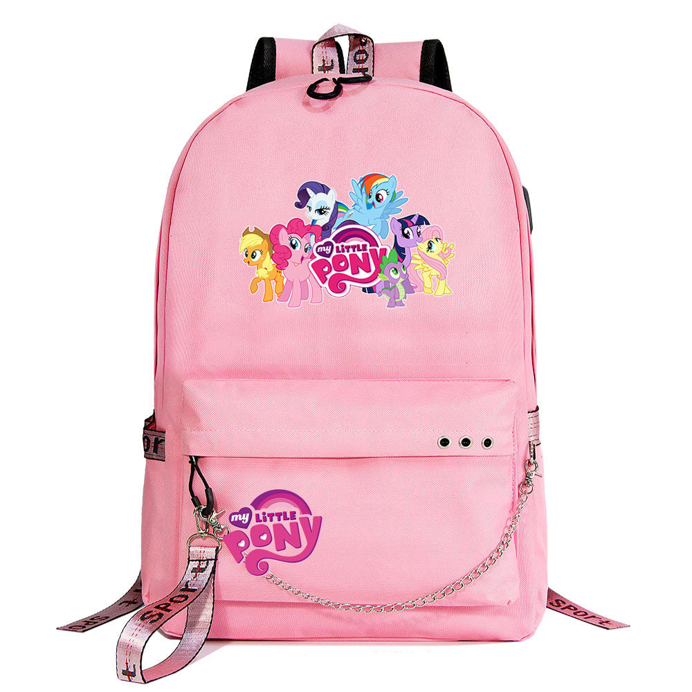 My Little Pony USB Charging Backpack Shoolbag Notebook Bag Gifts for Kids Students