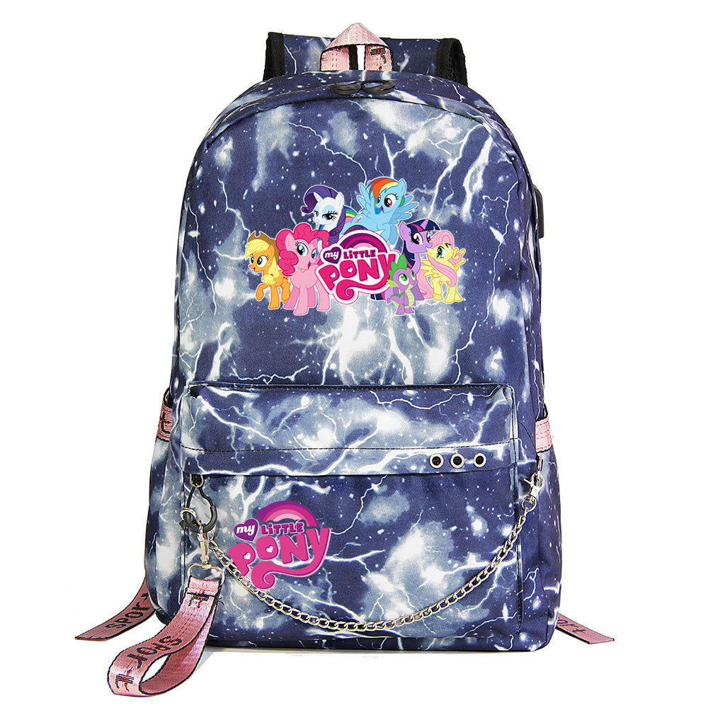 My Little Pony USB Charging Backpack Shoolbag Notebook Bag Gifts for Kids Students