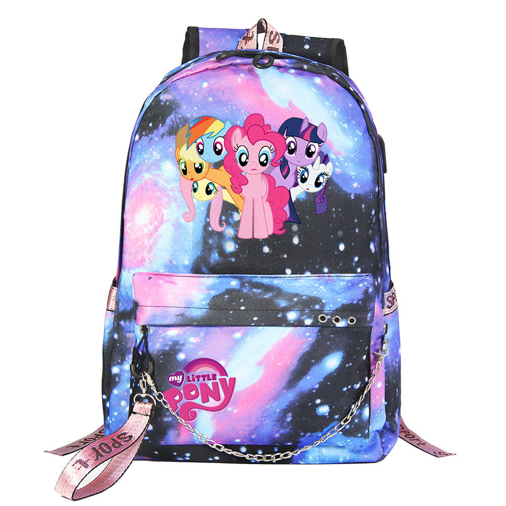 My Little Pony USB Charging Backpack Shoolbag Notebook Bag Gifts for Kids Students