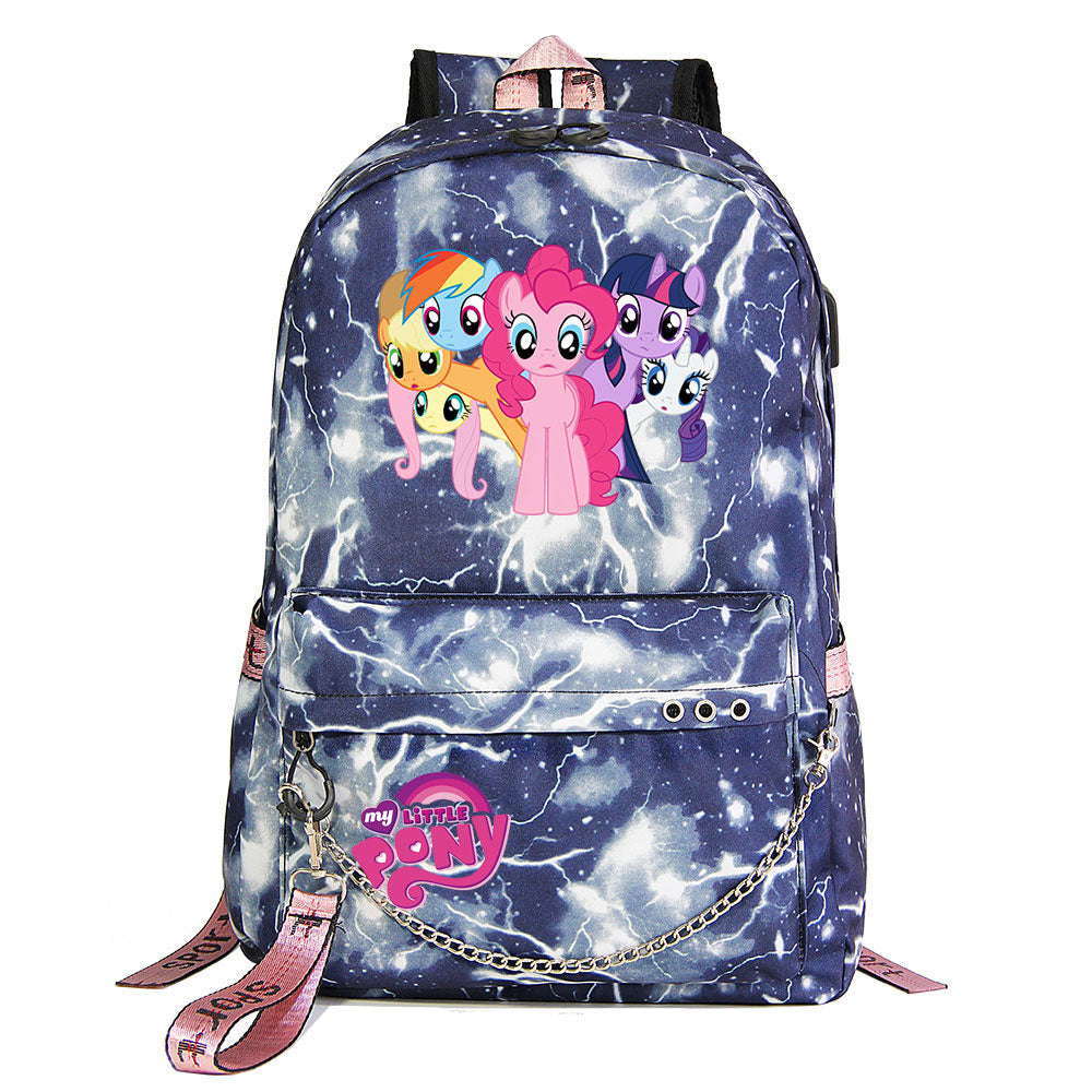 My Little Pony USB Charging Backpack Shoolbag Notebook Bag Gifts for Kids Students