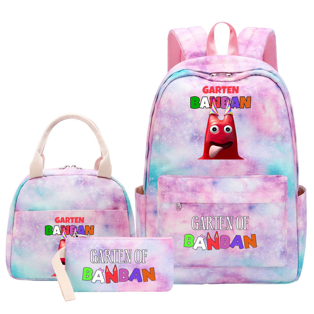 Garten of Banban Pink Starry Sky SchoolBag Backpack Lunch Box Bag Book Pencil Bags  3pcs Set