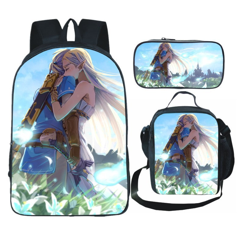 Legends of Zelda Schoolbag Backpack Lunch Bag Pencil Case 3pcs Set Gift for Kids Students