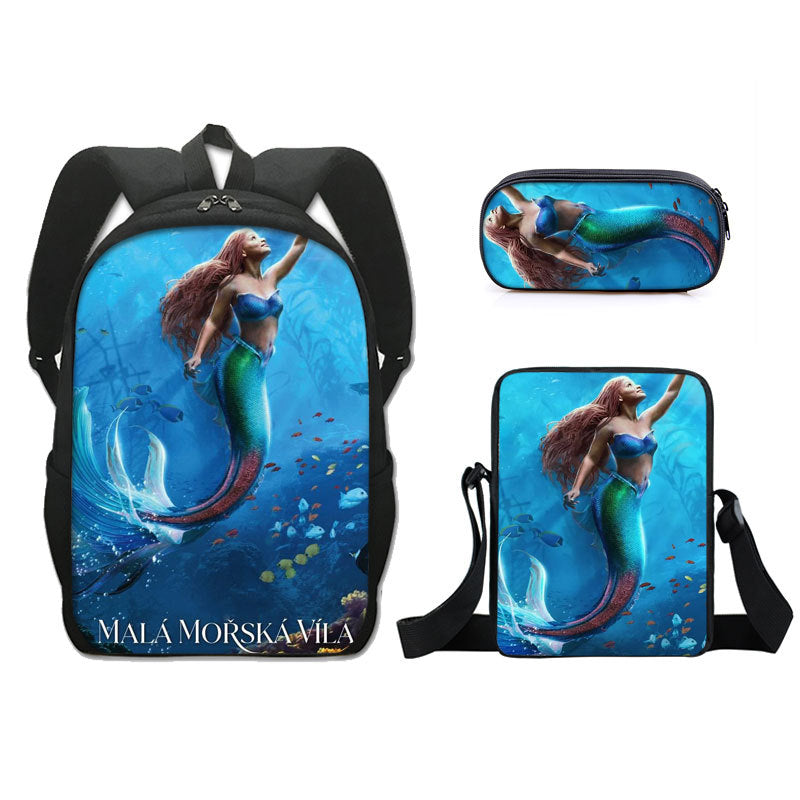 The Little Mermaid  Schoolbag Backpack Lunch Bag Pencil Case 3pcs Set Gift for Kids Students