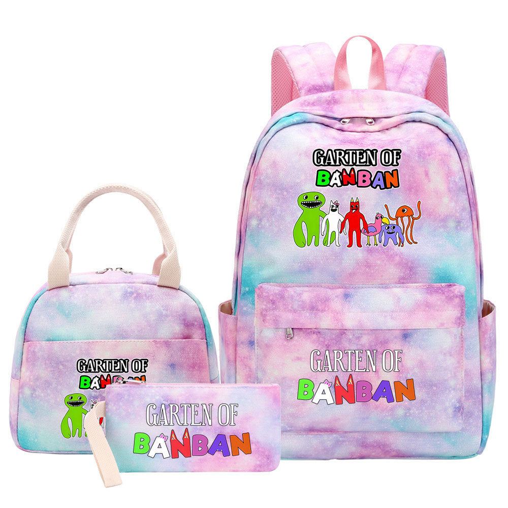 Garten of Banban Pink Starry Sky SchoolBag Backpack Lunch Box Bag Book Pencil Bags  3pcs Set