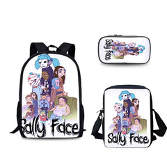 Sally Face Schoolbag Backpack Lunch Bag Pencil Case 3pcs Set Gift for Kids Students