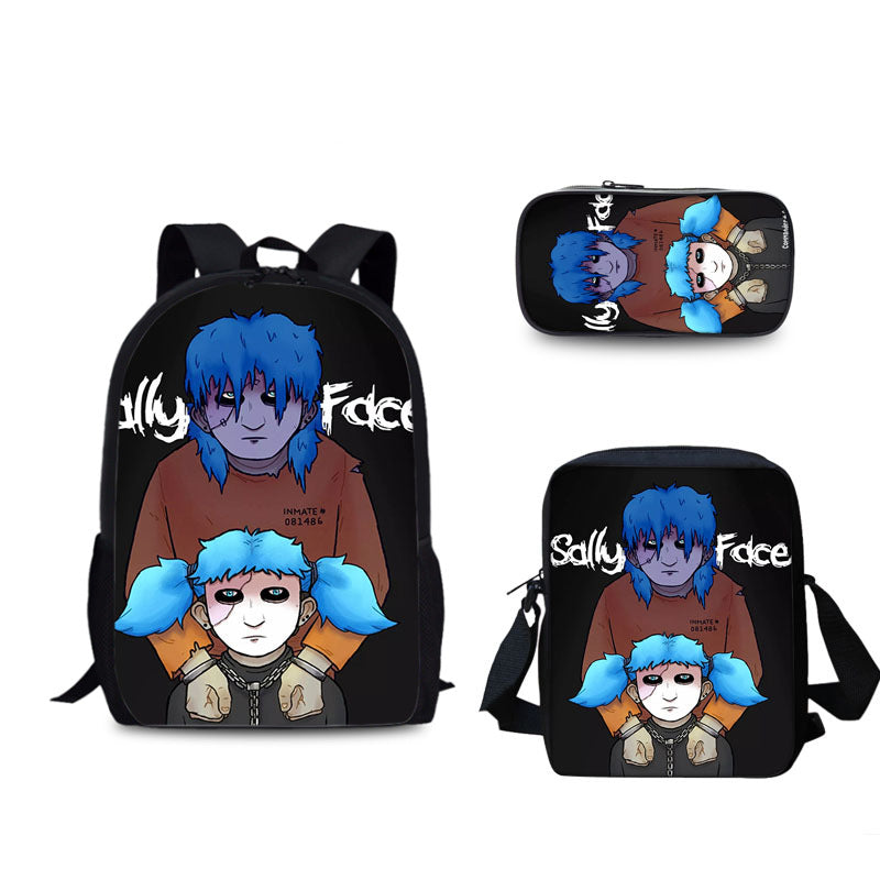 Sally Face Schoolbag Backpack Lunch Bag Pencil Case 3pcs Set Gift for Kids Students