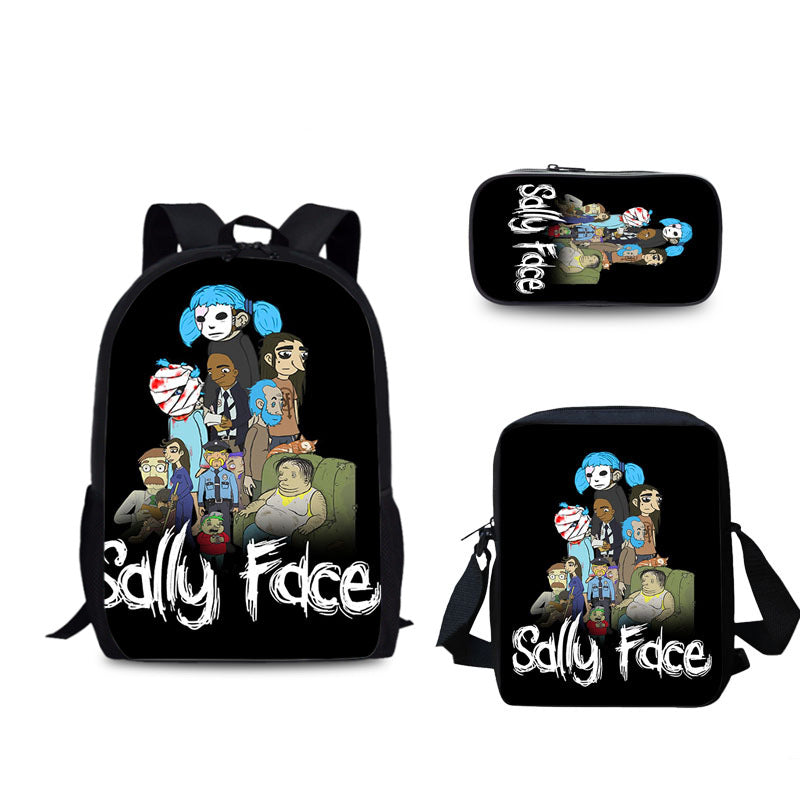 Sally Face Schoolbag Backpack Lunch Bag Pencil Case 3pcs Set Gift for Kids Students