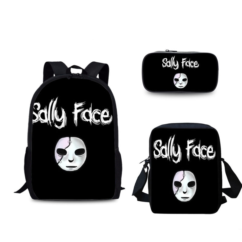 Sally Face Schoolbag Backpack Lunch Bag Pencil Case 3pcs Set Gift for Kids Students