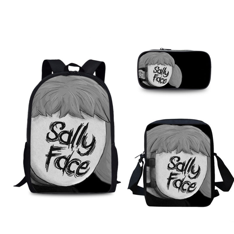 Sally Face Schoolbag Backpack Lunch Bag Pencil Case 3pcs Set Gift for Kids Students