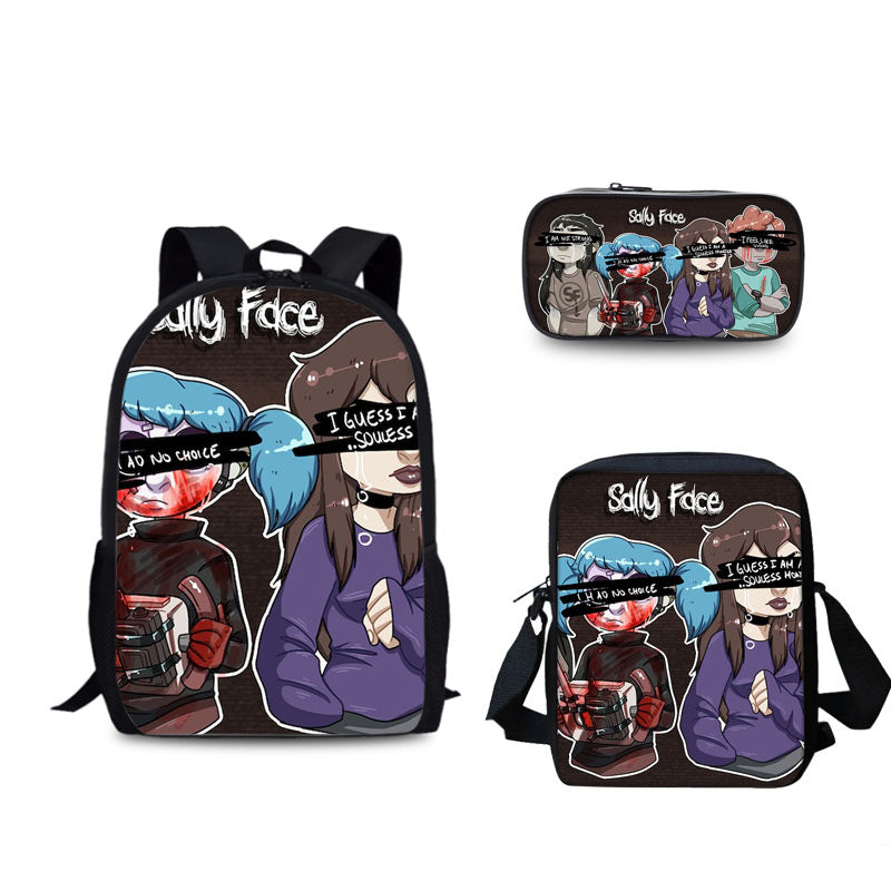 Sally Face Schoolbag Backpack Lunch Bag Pencil Case 3pcs Set Gift for Kids Students