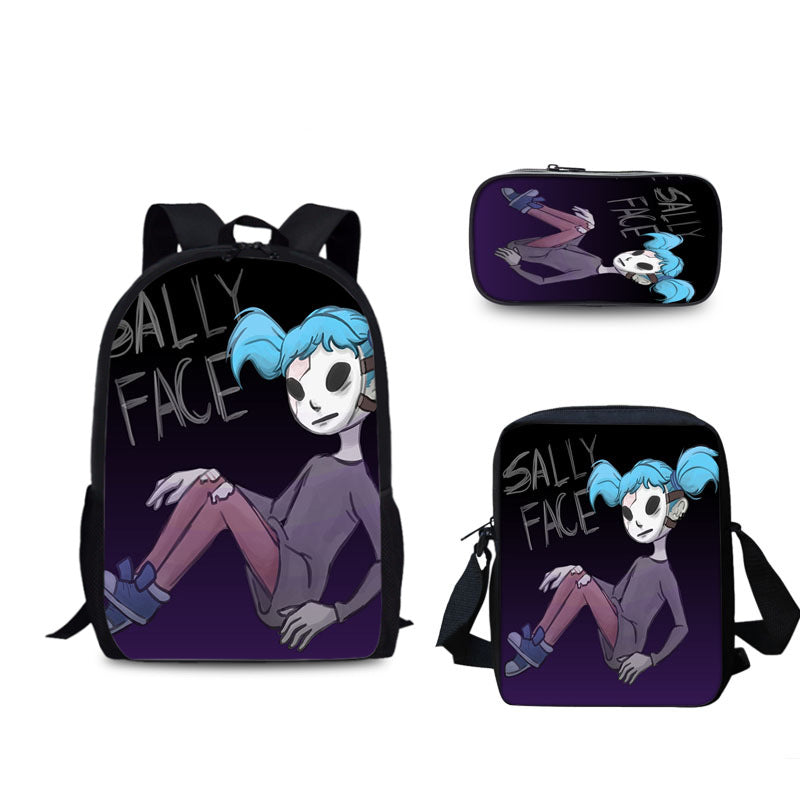 Sally Face Schoolbag Backpack Lunch Bag Pencil Case 3pcs Set Gift for Kids Students