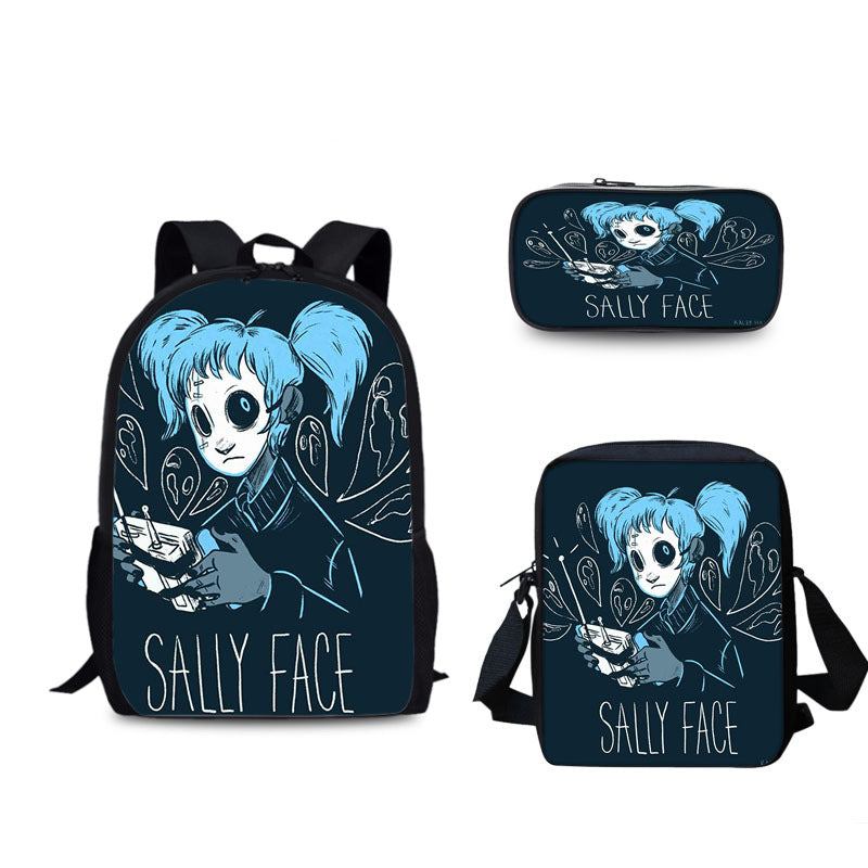 Sally Face Schoolbag Backpack Lunch Bag Pencil Case 3pcs Set Gift for Kids Students