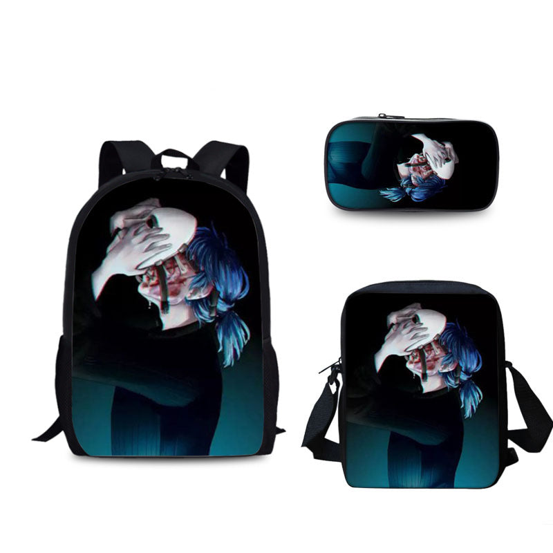 Sally Face Schoolbag Backpack Lunch Bag Pencil Case 3pcs Set Gift for Kids Students