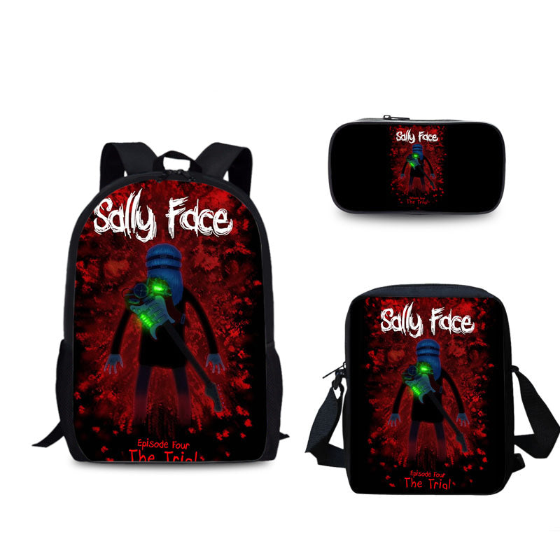 Sally Face Schoolbag Backpack Lunch Bag Pencil Case 3pcs Set Gift for Kids Students