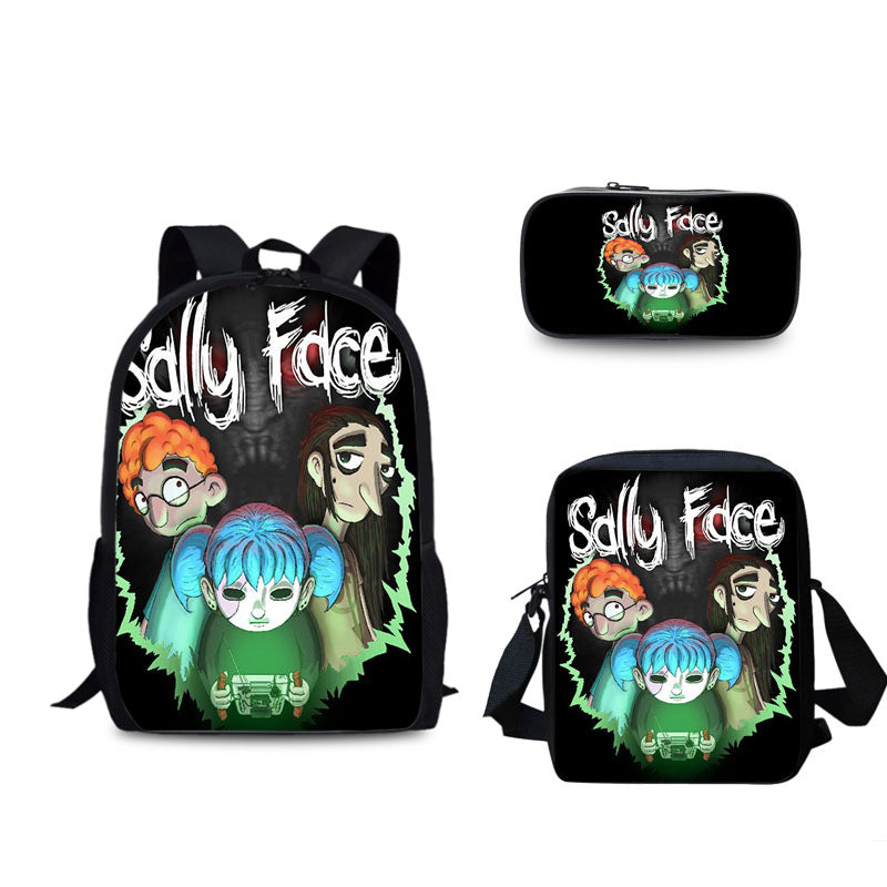 Sally Face Schoolbag Backpack Lunch Bag Pencil Case 3pcs Set Gift for Kids Students