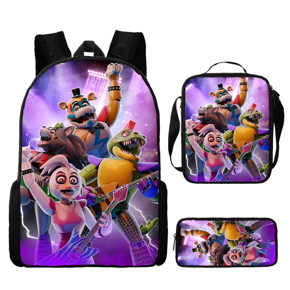 FNAF Glamrock Freddy Schoolbag Backpack Lunch Bag Pencil Case 3pcs Set Gift for Kids Students