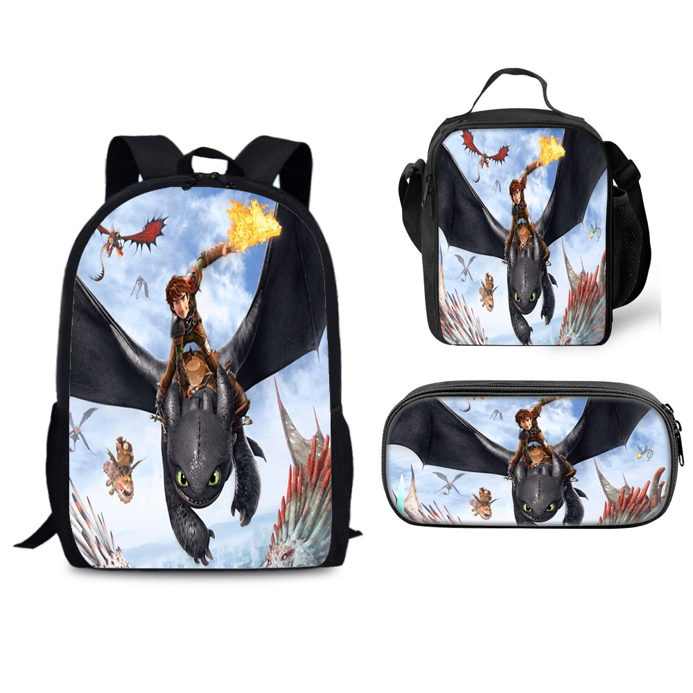 How to Train Your Dragon Schoolbag Backpack Lunch Bag Pencil Case Set Gift for Kids Students