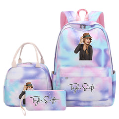 Taylor Swift Pink Starry Sky SchoolBag Backpack Lunch Box Bag Book Pencil Bags  3pcs Set