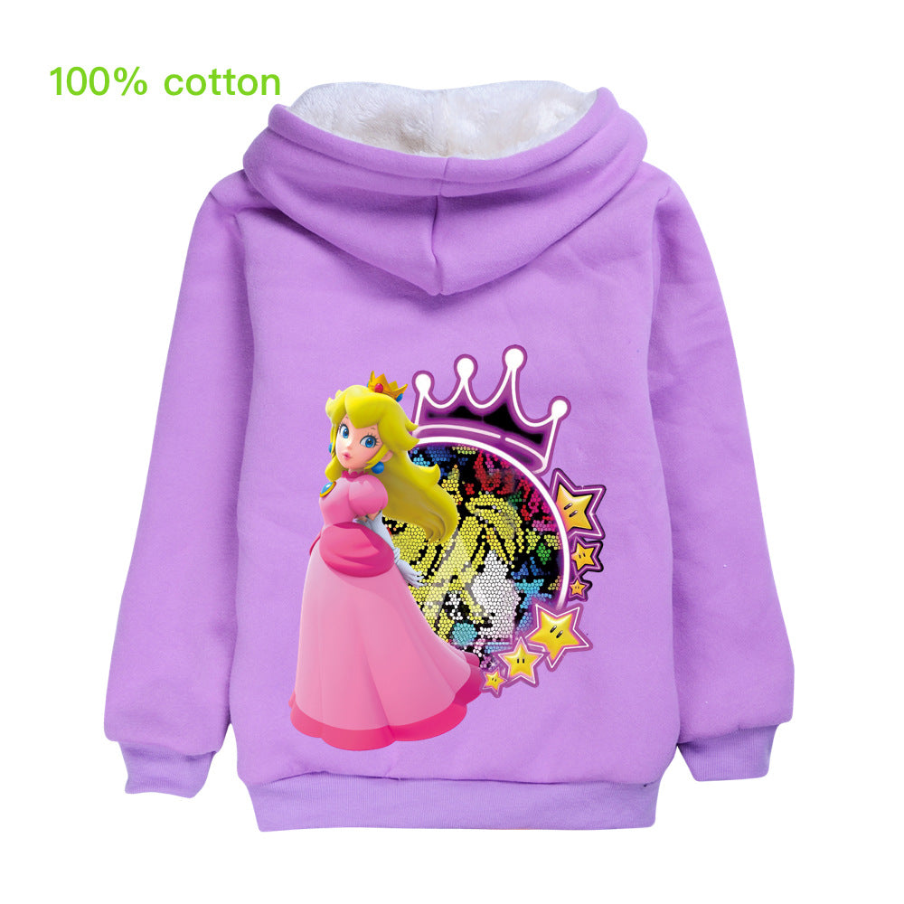 Princess Peach Pullover Hoodie Sweatshirt Autumn Winter Unisex Sweater Zipper Jacket for Kids Boy Girls