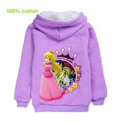 Princess Peach Pullover Hoodie Sweatshirt Autumn Winter Unisex Sweater Zipper Jacket for Kids Boy Girls