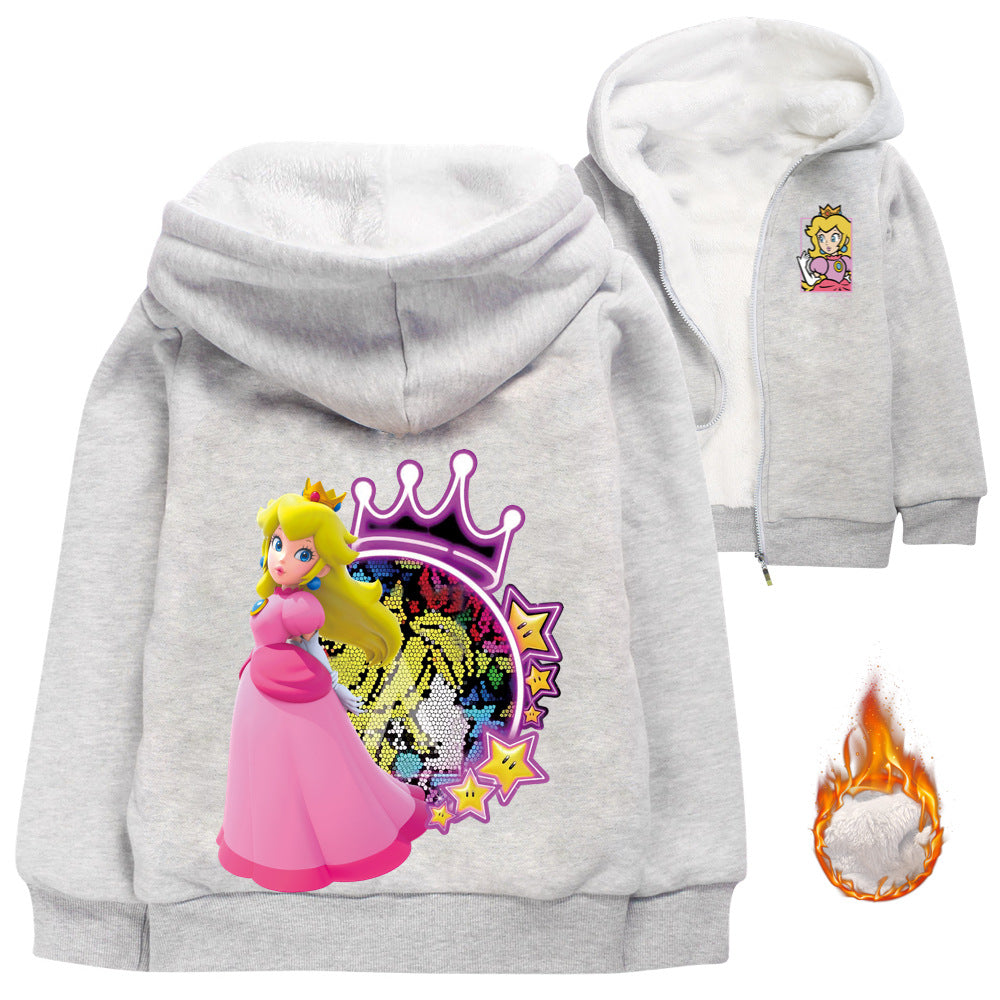 Princess Peach Pullover Hoodie Sweatshirt Autumn Winter Unisex Sweater Zipper Jacket for Kids Boy Girls