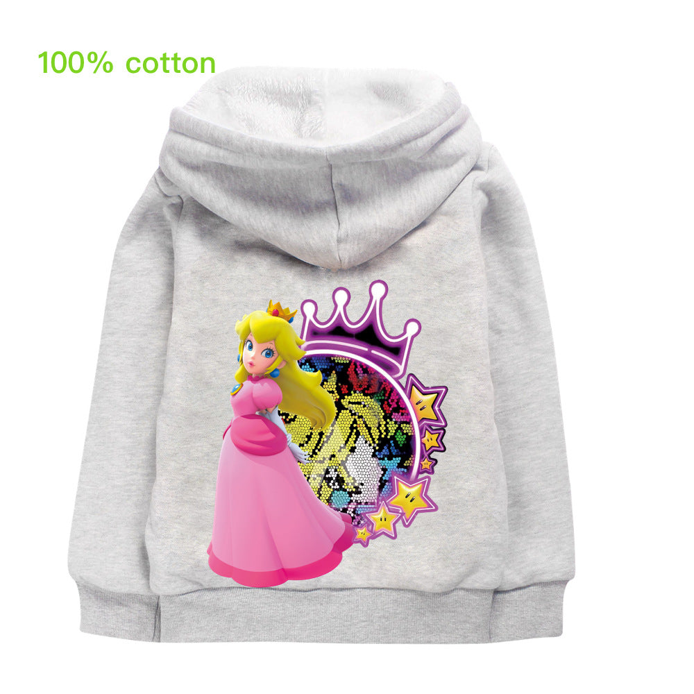 Princess Peach Pullover Hoodie Sweatshirt Autumn Winter Unisex Sweater Zipper Jacket for Kids Boy Girls