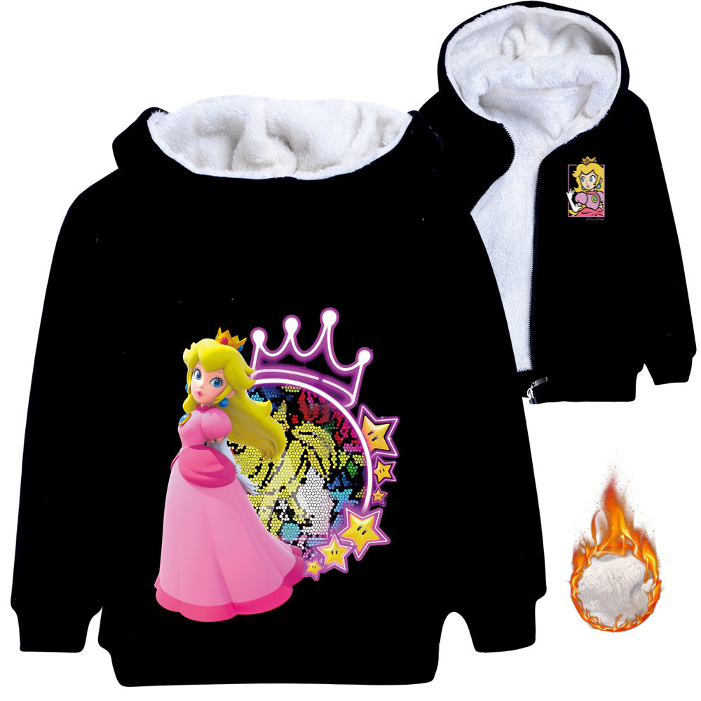 Princess Peach Pullover Hoodie Sweatshirt Autumn Winter Unisex Sweater Zipper Jacket for Kids Boy Girls