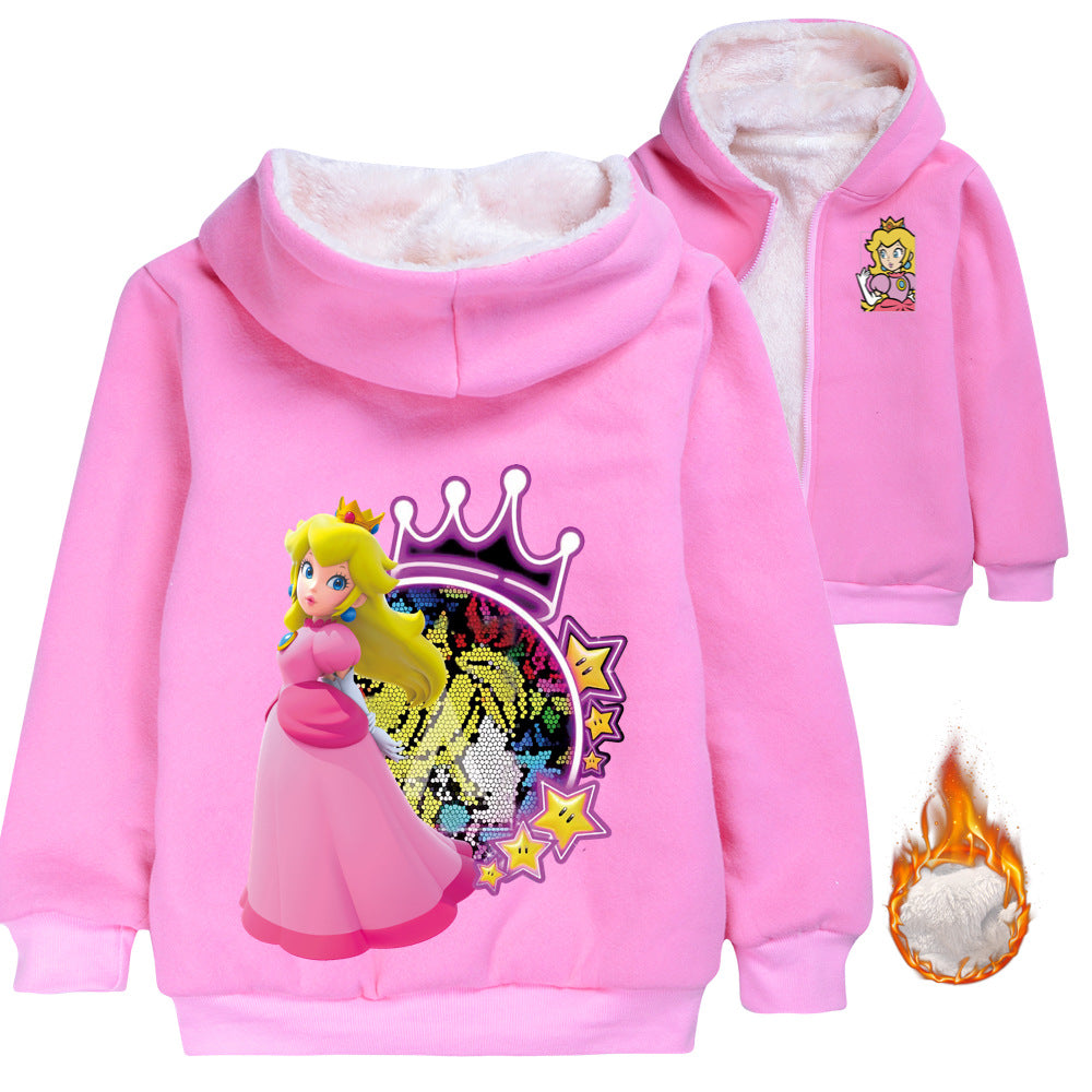 Princess Peach Pullover Hoodie Sweatshirt Autumn Winter Unisex Sweater Zipper Jacket for Kids Boy Girls