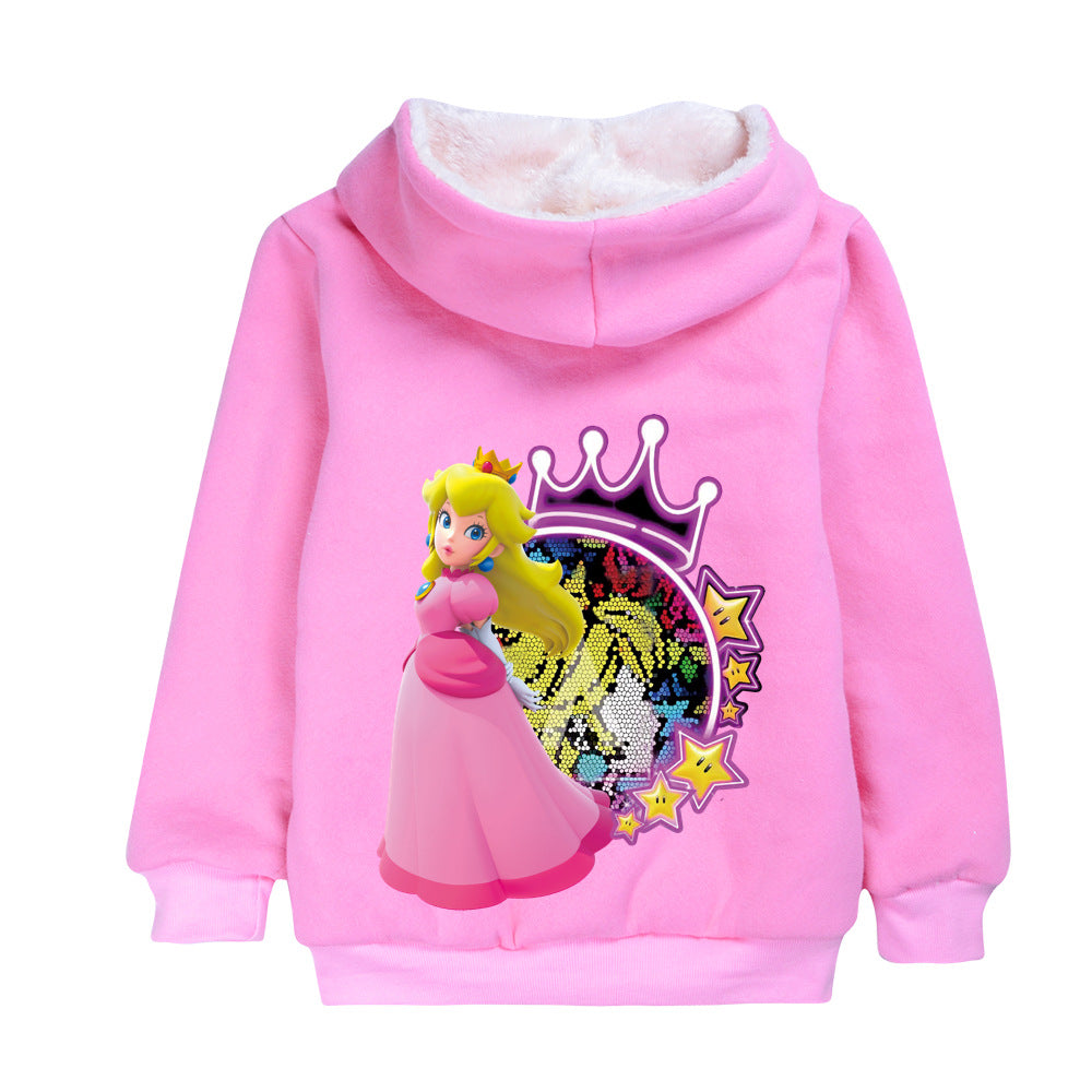 Princess Peach Pullover Hoodie Sweatshirt Autumn Winter Unisex Sweater Zipper Jacket for Kids Boy Girls