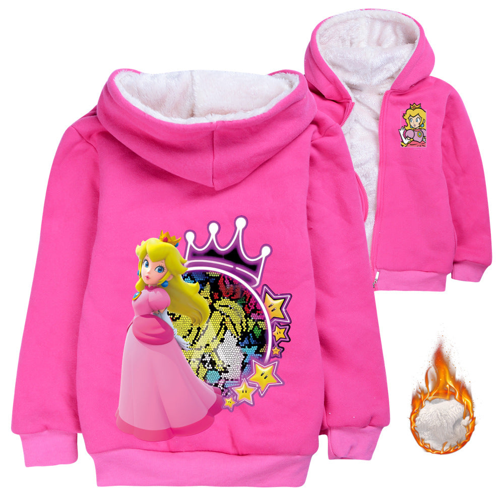 Princess Peach Pullover Hoodie Sweatshirt Autumn Winter Unisex Sweater Zipper Jacket for Kids Boy Girls