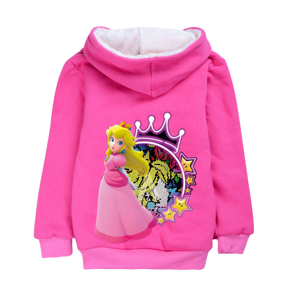 Princess Peach Pullover Hoodie Sweatshirt Autumn Winter Unisex Sweater Zipper Jacket for Kids Boy Girls