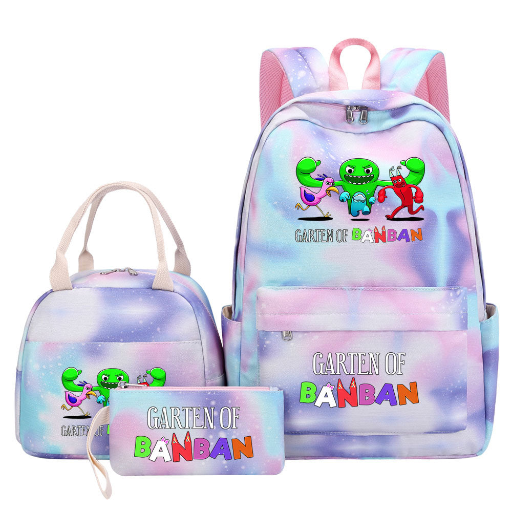 Garten of Banban Pink Starry Sky SchoolBag Backpack Lunch Box Bag Book Pencil Bags  3pcs Set