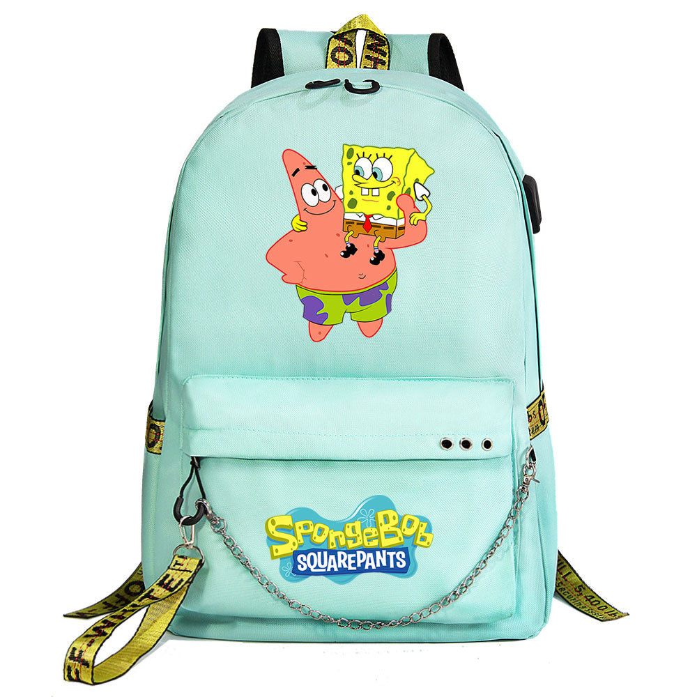 SpongeBob SquarePants  USB Charging Backpack Shoolbag Notebook Bag Gifts for Kids Students