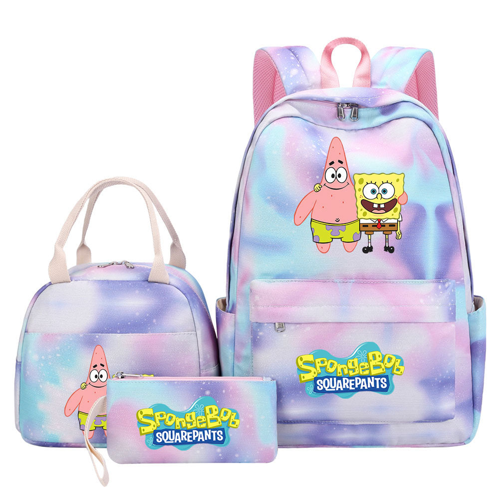 SpongeBob SquarePants Pink Starry Sky SchoolBag Backpack Lunch Box Bag Book Pencil Bags  3pcs Set