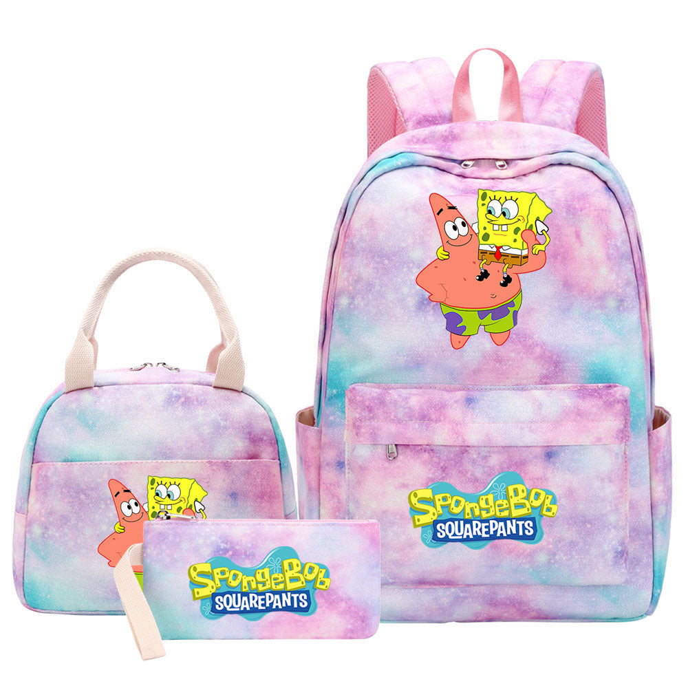 SpongeBob SquarePants Pink Starry Sky SchoolBag Backpack Lunch Box Bag Book Pencil Bags  3pcs Set