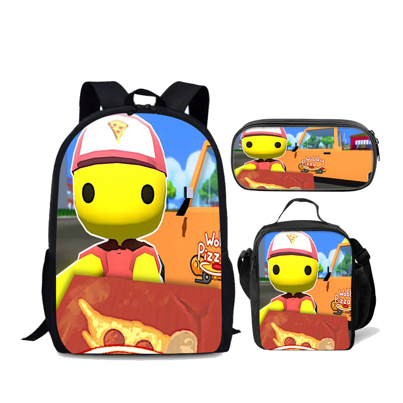 Wobbly Life Schoolbag Backpack Lunch Bag Pencil Case 3pcs Set Gift for Kids Students