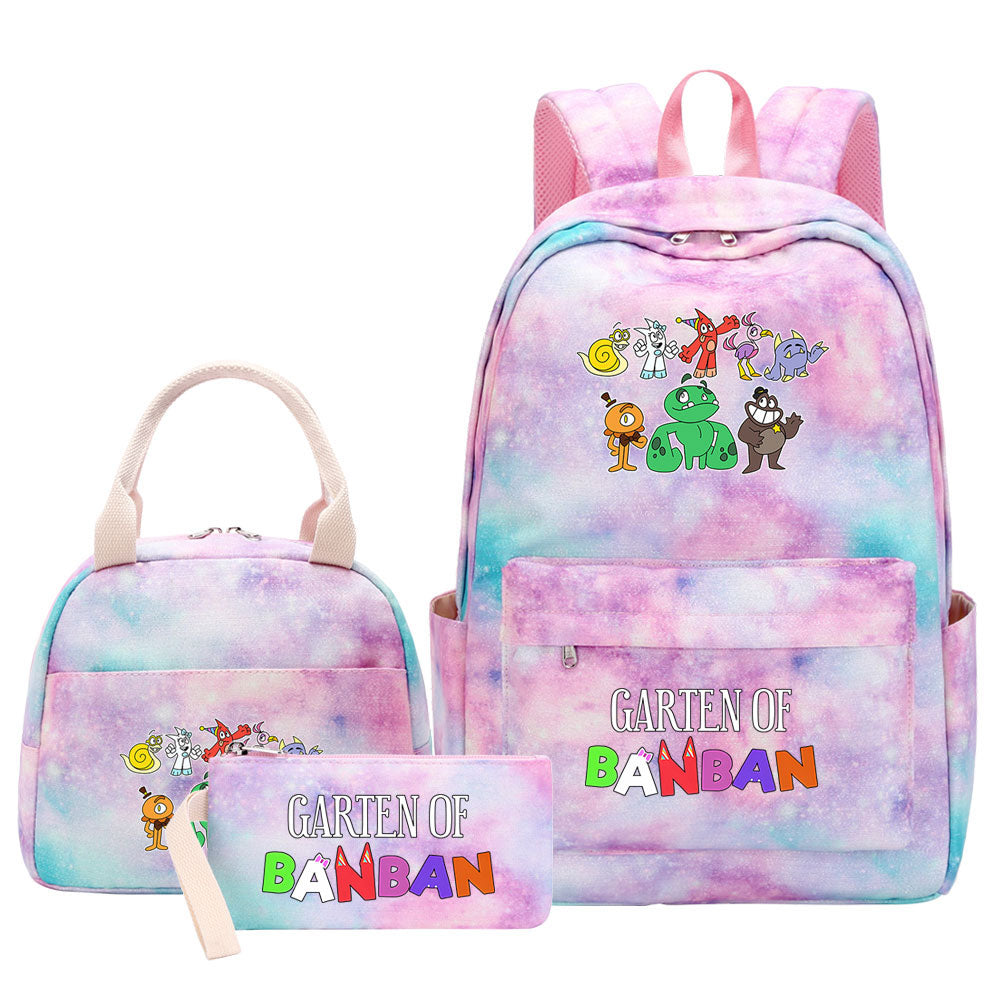 Garten of Banban Pink Starry Sky SchoolBag Backpack Lunch Box Bag Book Pencil Bags  3pcs Set