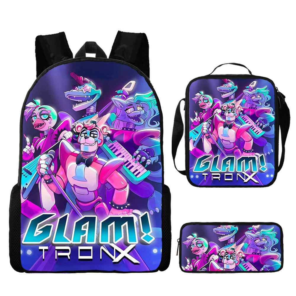 FNAF Glamrock Freddy Schoolbag Backpack Lunch Bag Pencil Case 3pcs Set Gift for Kids Students