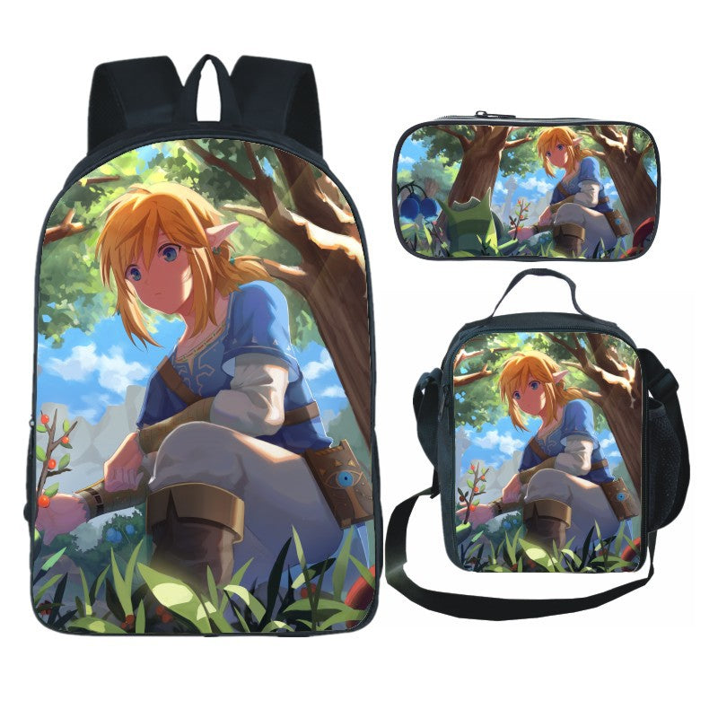 Legends of Zelda Schoolbag Backpack Lunch Bag Pencil Case 3pcs Set Gift for Kids Students